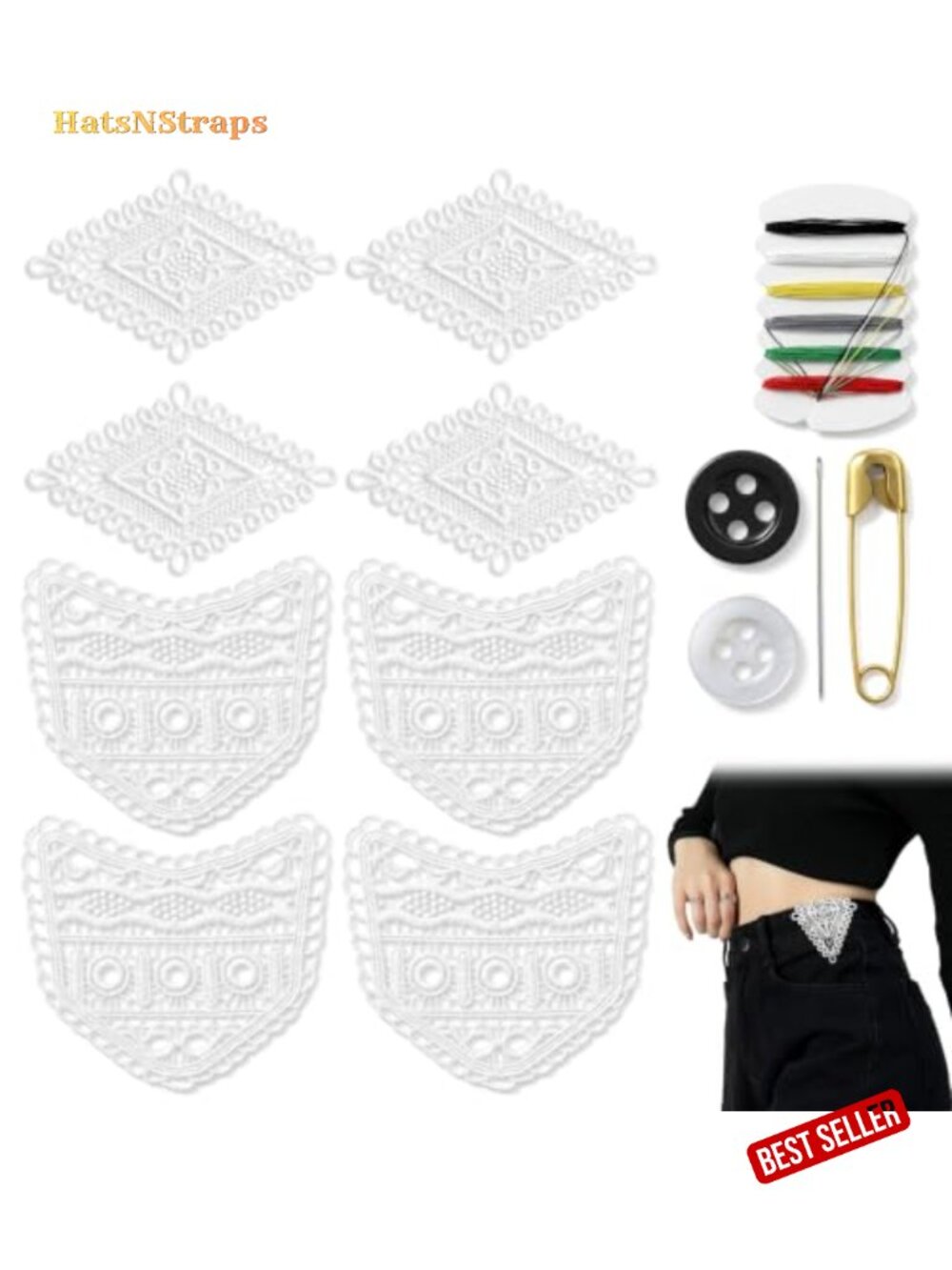 8 Pack Lace Waist Extenders for Jeans Trousers Skirts Sewing On